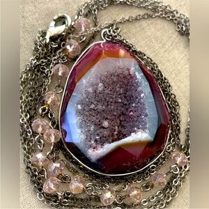GEODE AGATE Vintage Double Strand Necklace with beaded accents “Dragon Vein”